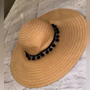 Accessories | Nwot Floppy Straw Sun Hat Beach Hat With Black 